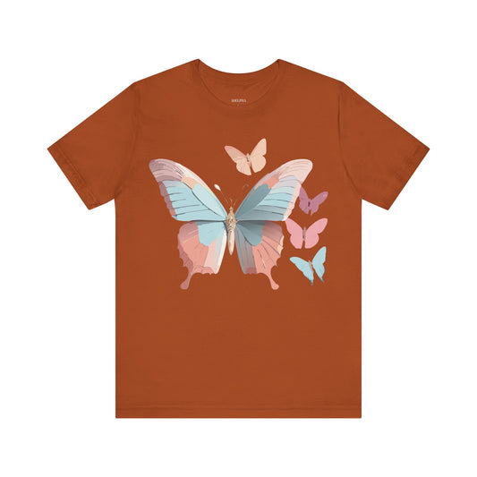 Natural Cotton Tee Shirt with Butterfly