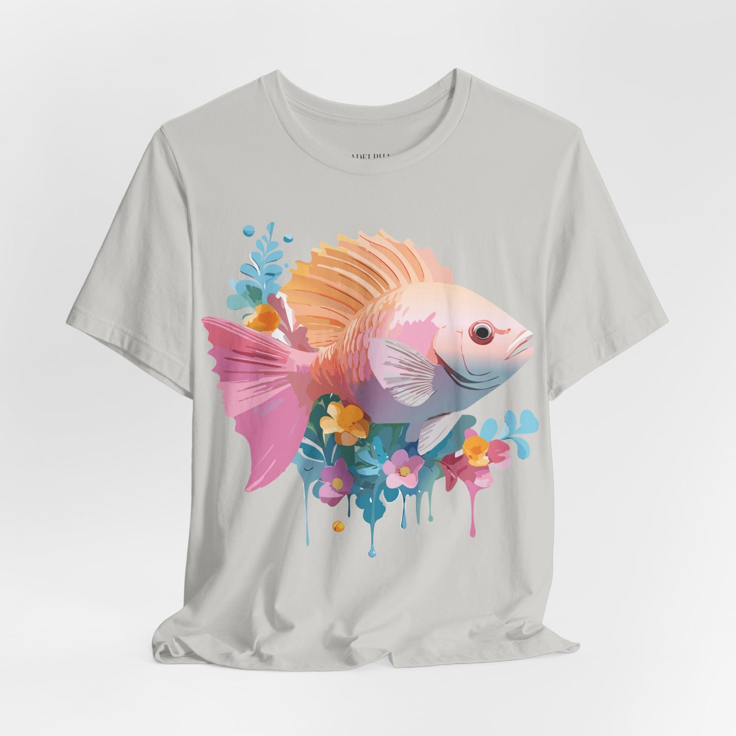 Natural Cotton Tee Shirt with Fish