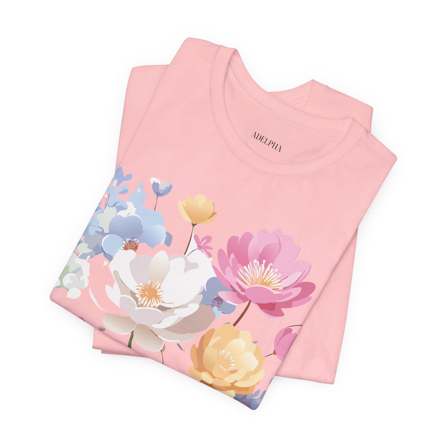 Natural Cotton Tee Shirt with Flowers