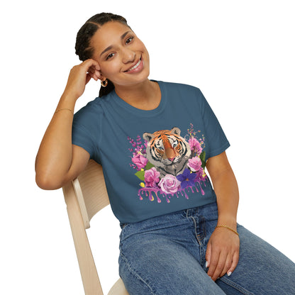 Tiger Print Shirt Unisex Animal Tee Softstyle Gildan 64000 Cotton