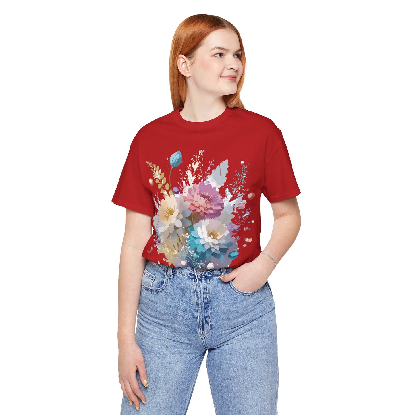 Natural Cotton Tee Shirt with Flowers