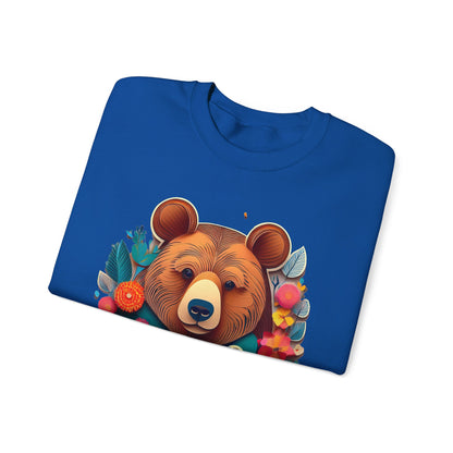Unisex Floral Bear Sweatshirt Art Design Gildan 18000 Heavy Blend Crewneck