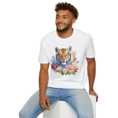 Tiger Print Unisex Softstyle T Shirt 100 Percent Ring Spun Cotton Tee
