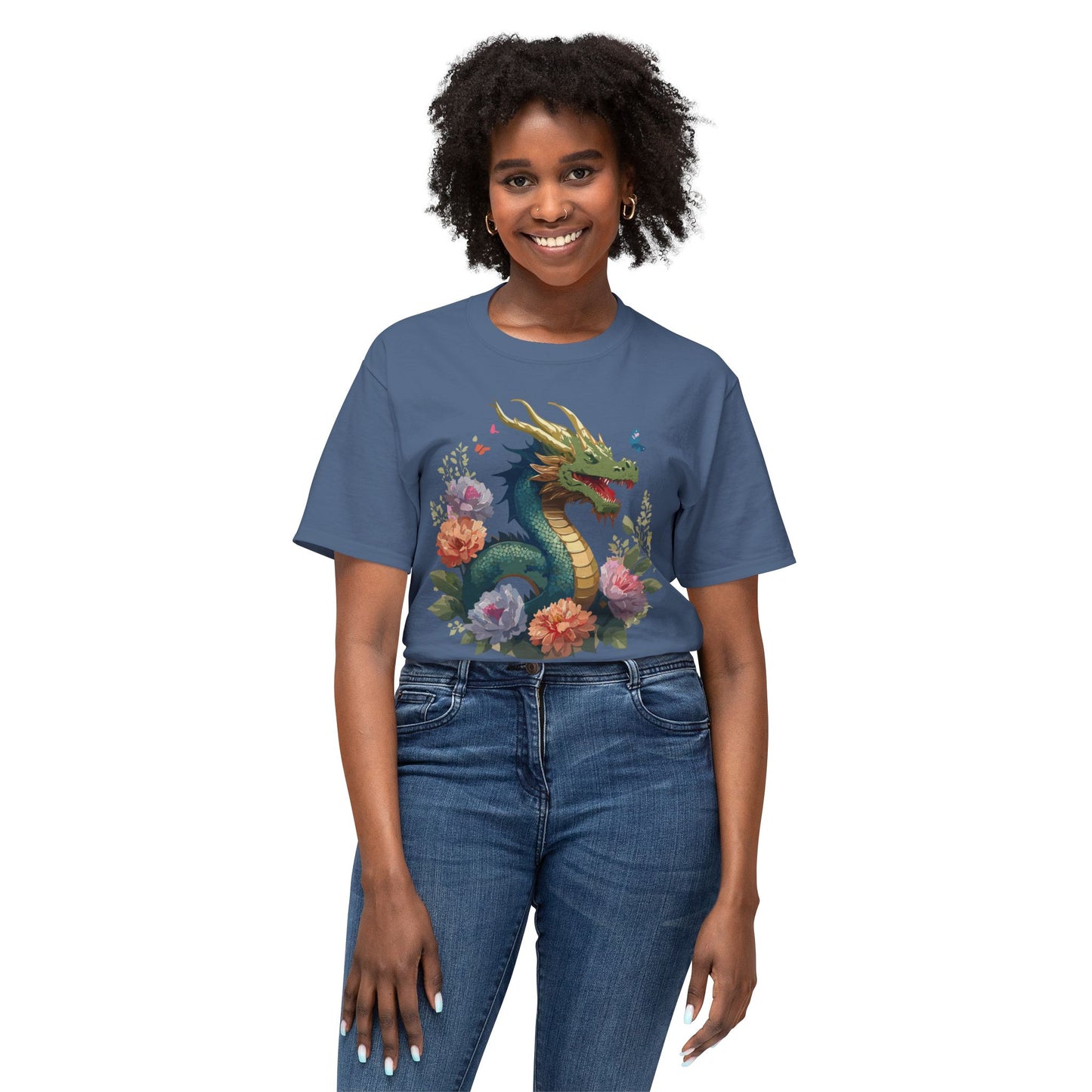 Dragon T-Shirt, Vintage Dragon Tee, Floral Tees, Dragon Art Design Shirt, Tee Shirt with Dragon 1