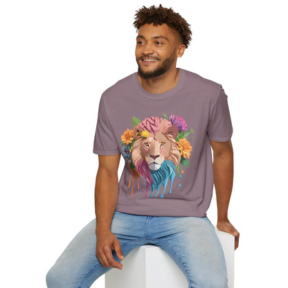 Floral Lion Shirt Unisex Tee Animal Print Gildan Softstyle 64000