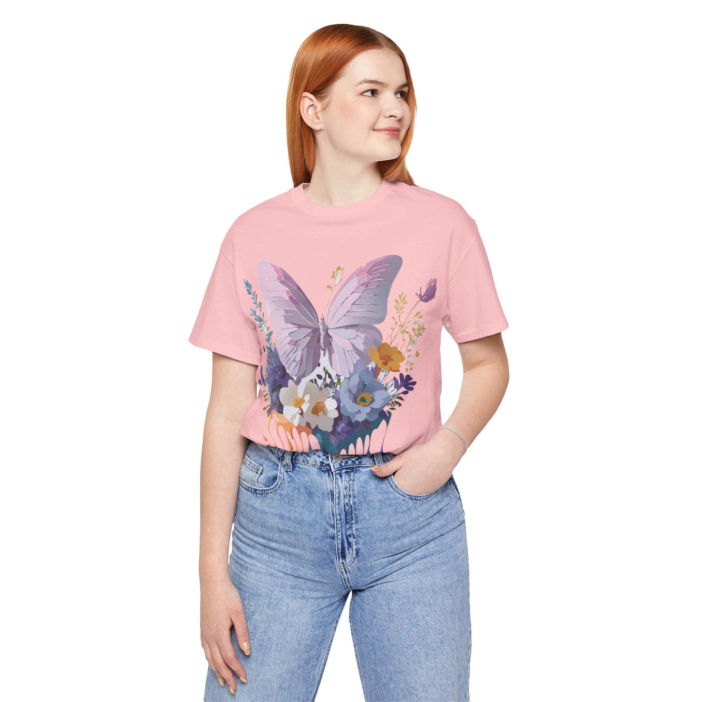 Natural Cotton Tee Shirt with Butterfly