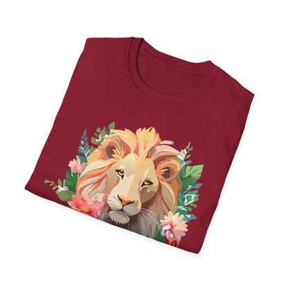 Gildan Unisex Lion Shirt Floral Lion Tee Animal Print Softstyle Tee