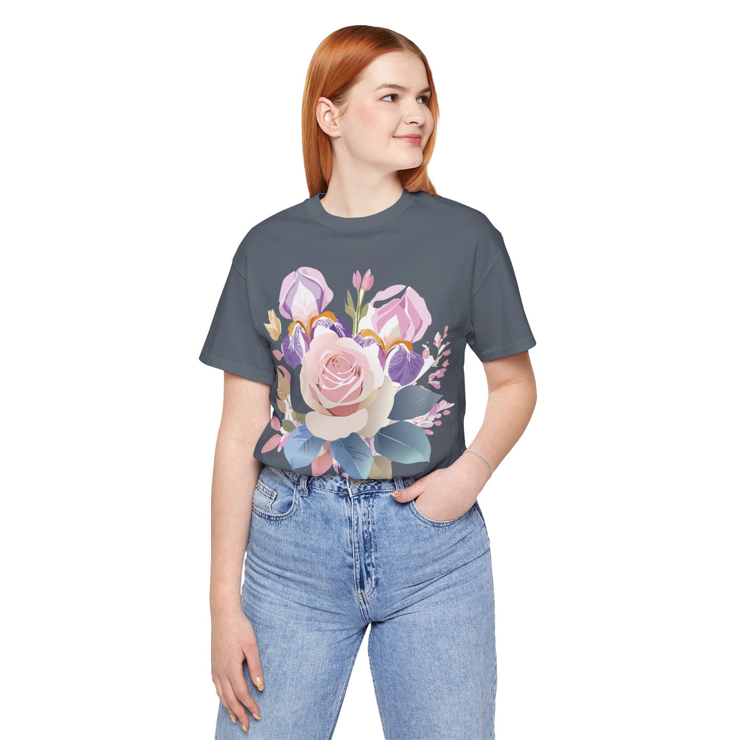 Natural Cotton Tee Shirt with Flowers