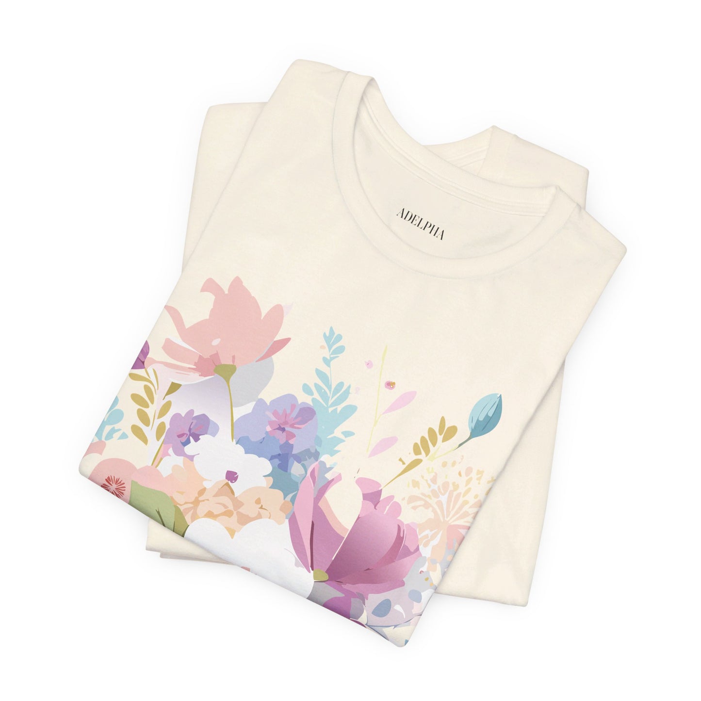 Natural Cotton Tee Shirt with Flowers