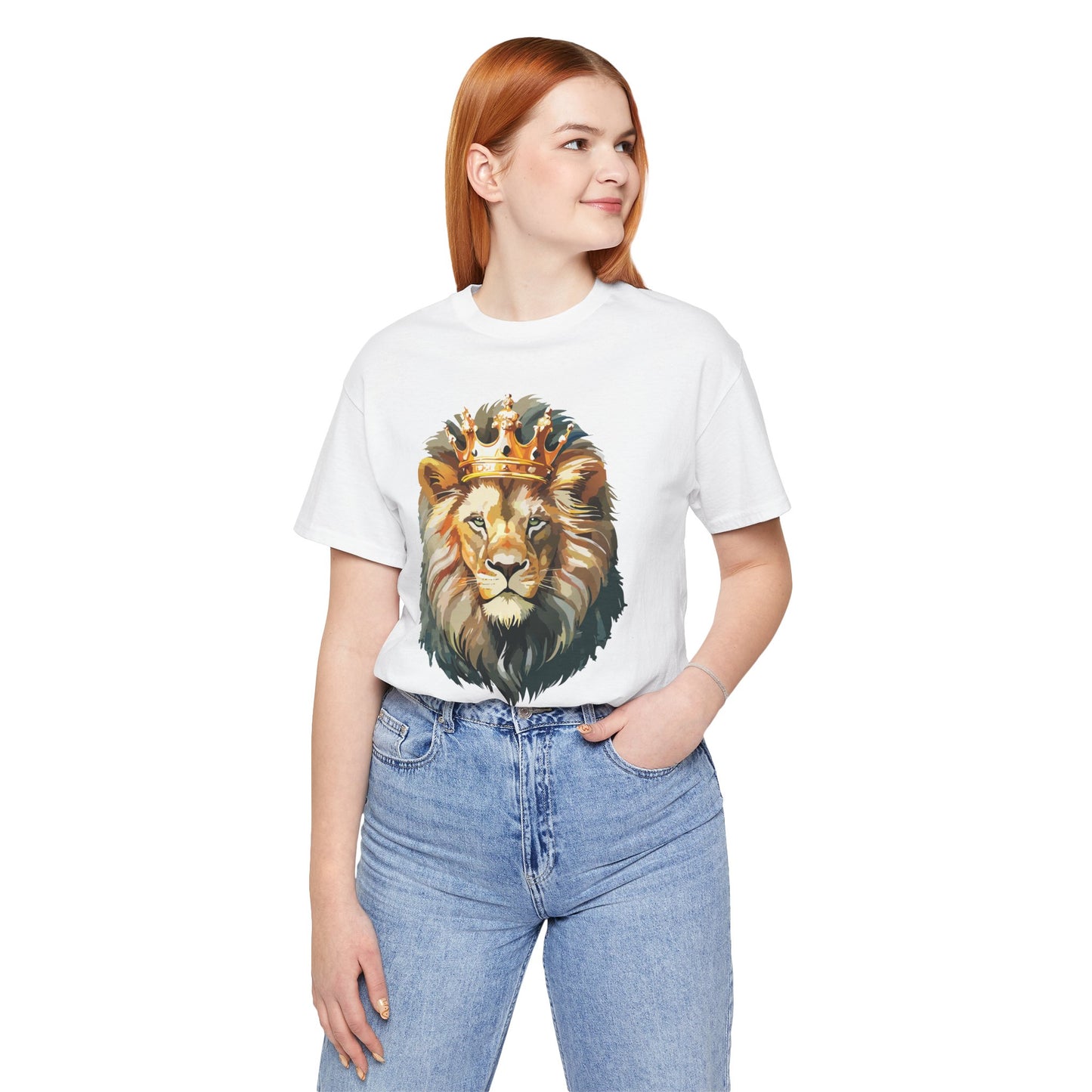 Lion with Crown Tee Unisex Cotton T-Shirt Regal King Lion Illustration, Wildlife Graphic Shirt - 1