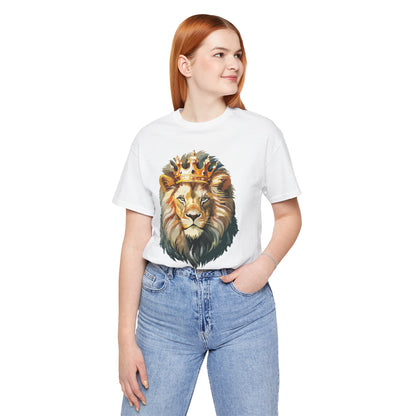 Lion with Crown Tee Unisex Cotton T-Shirt Regal King Lion Illustration, Wildlife Graphic Shirt - 1