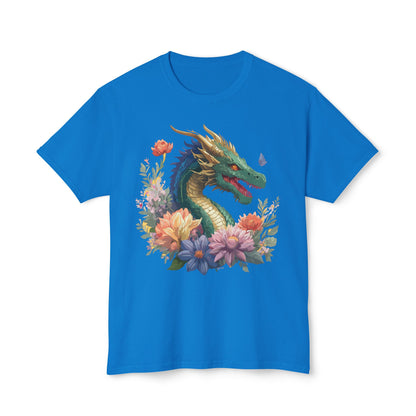 Dragon Art Tee Shirt Unisex Floral Print Cotton Tee USA Made