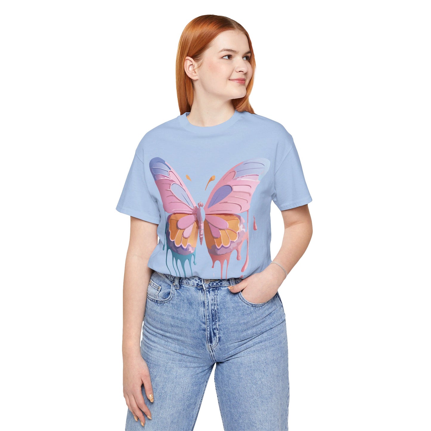 Natural Cotton Tee Shirt with Butterfly