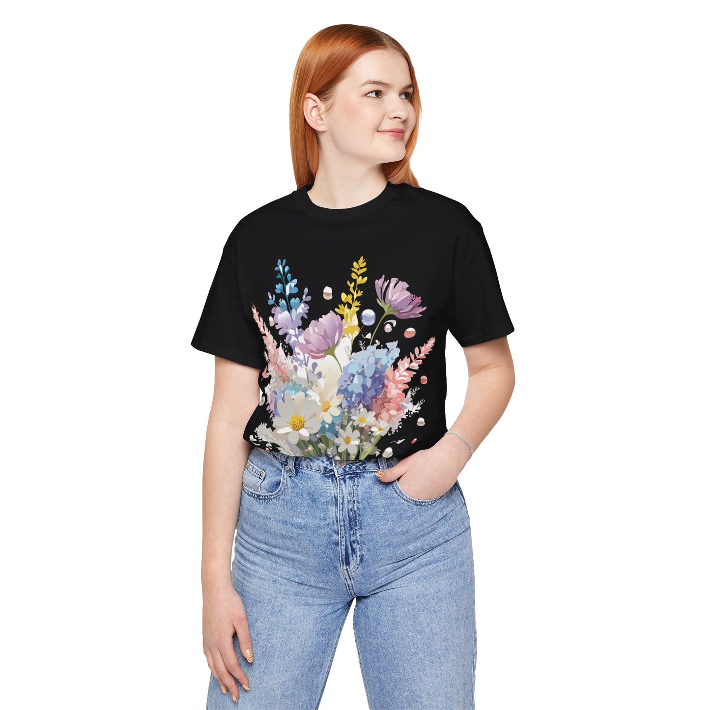 Natural Cotton Tee Shirt with Flowers