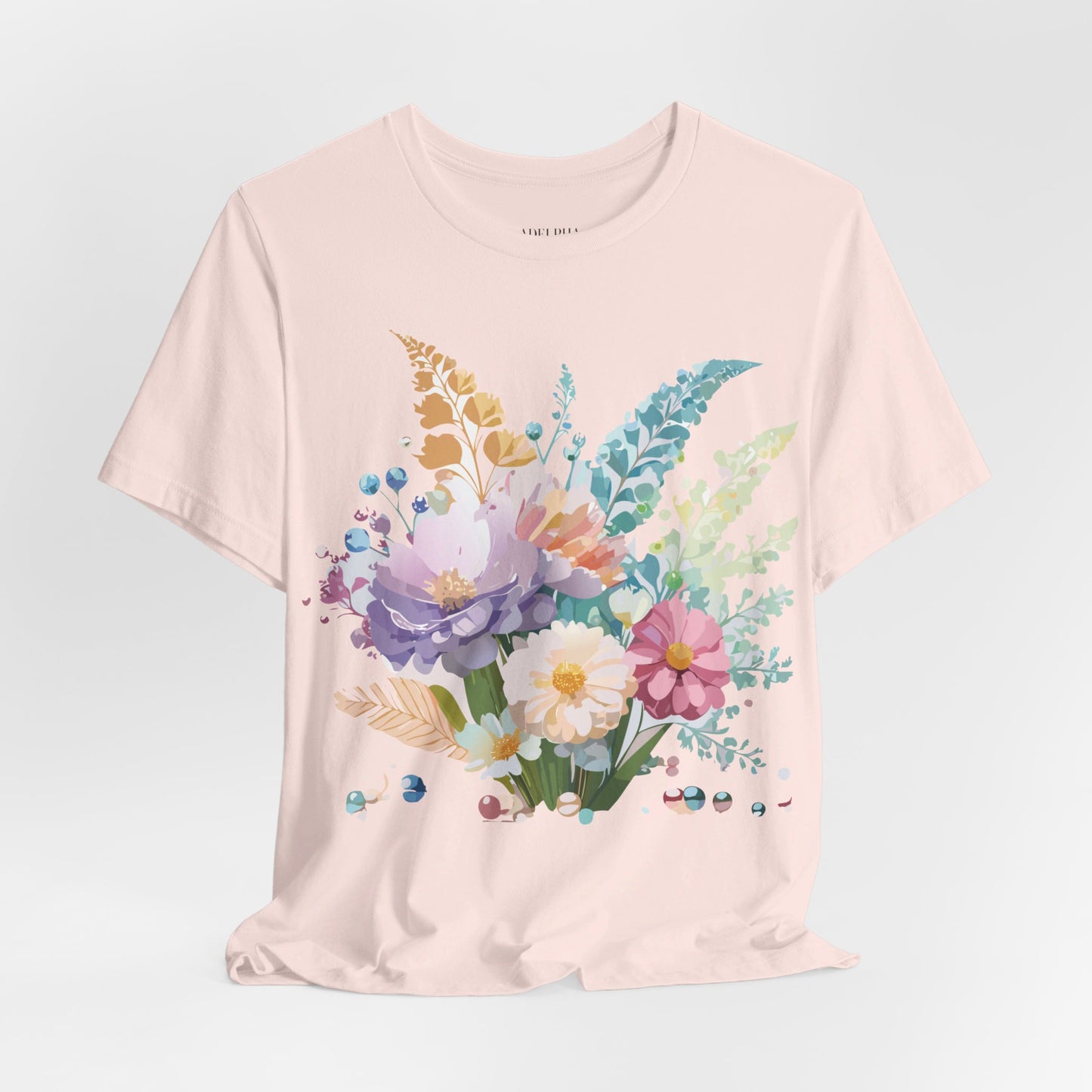 Natural Cotton Tee Shirt with Flowers