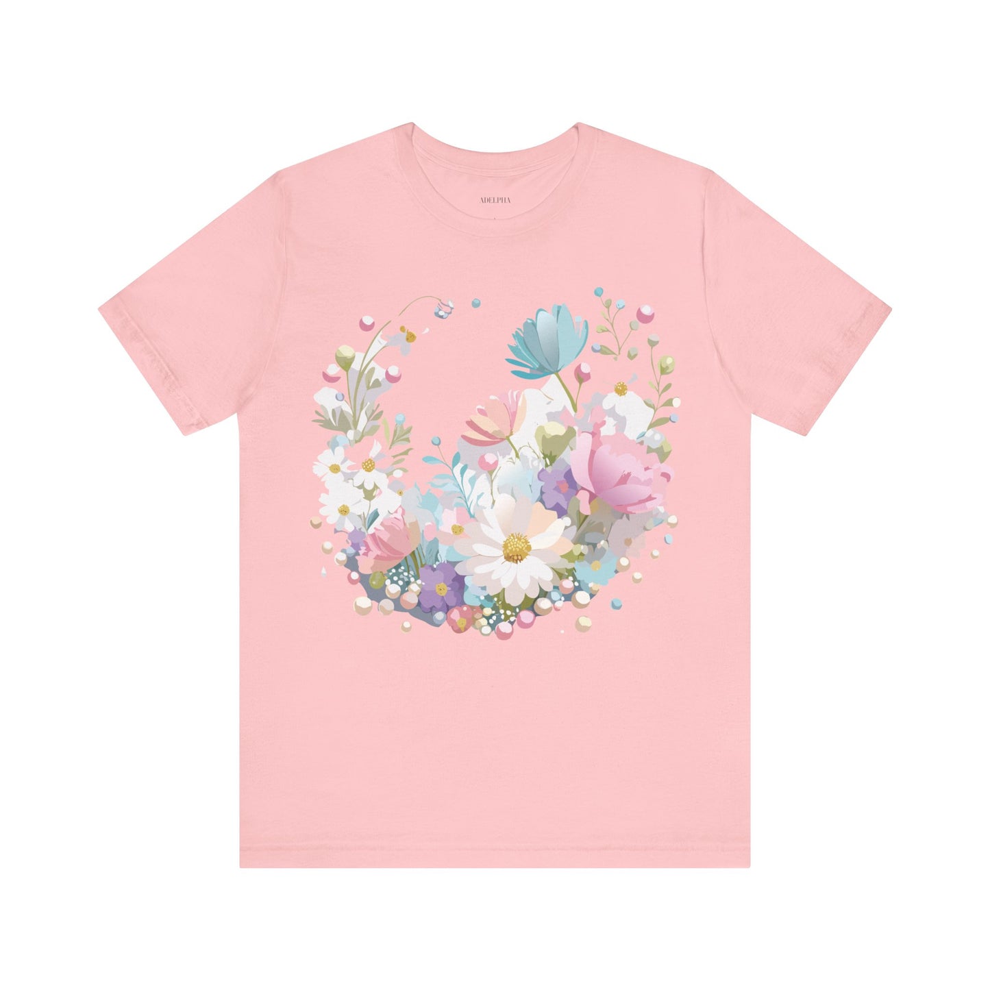 Natural Cotton Tee Shirt with Flowers