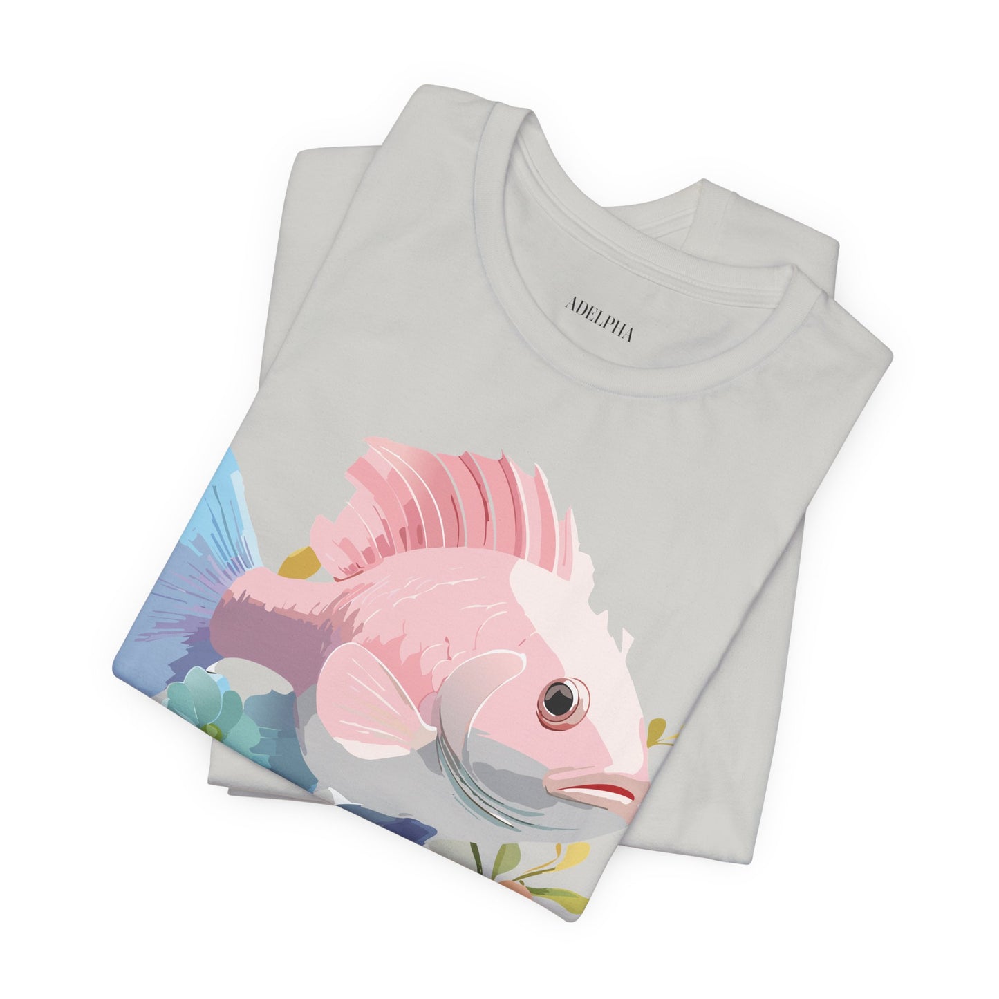 Natural Cotton Tee Shirt with Fish