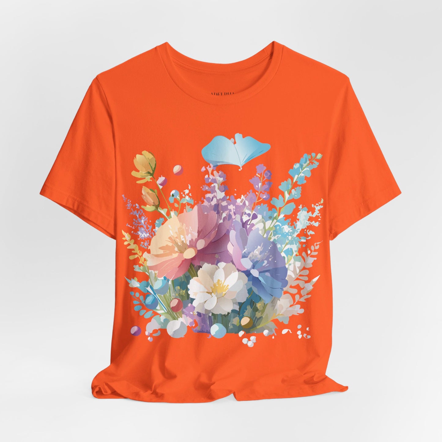 Natural Cotton Tee Shirt with Flowers