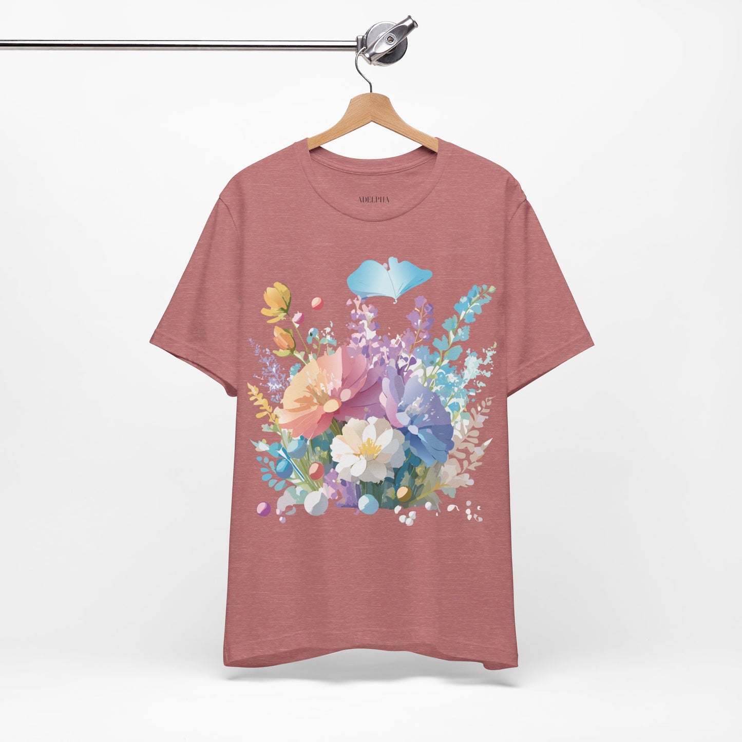 Natural Cotton Tee Shirt with Flowers