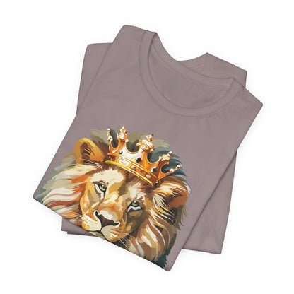 Lion with Crown Tee Unisex Cotton T-Shirt Regal King Lion Illustration, Wildlife Graphic Shirt - 1