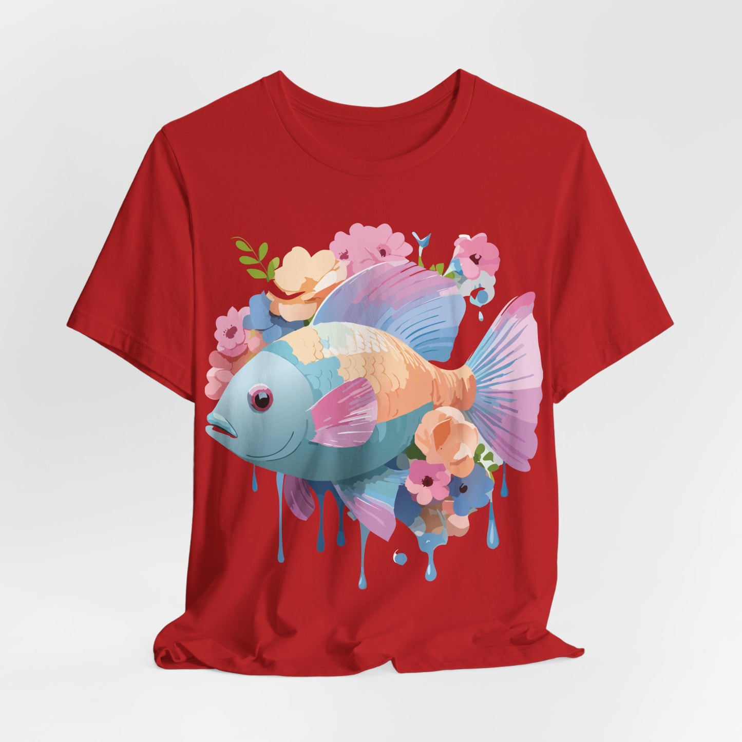 Natural Cotton Tee Shirt with Fish