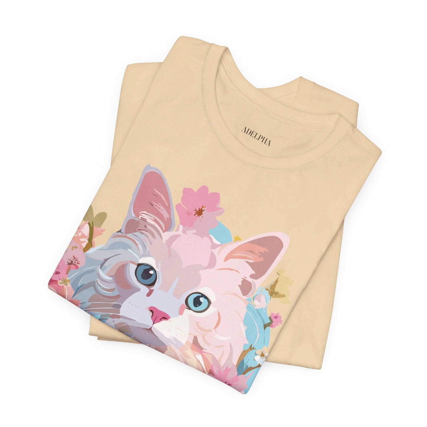 Natural Cotton Tee Shirt with Cat