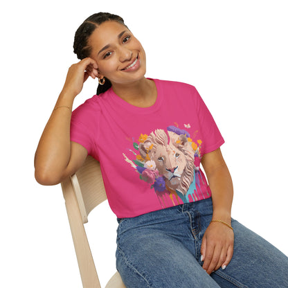 Unisex Lion Shirt Floral Lion Tee Softstyle 64000 Gildan Cotton Tee