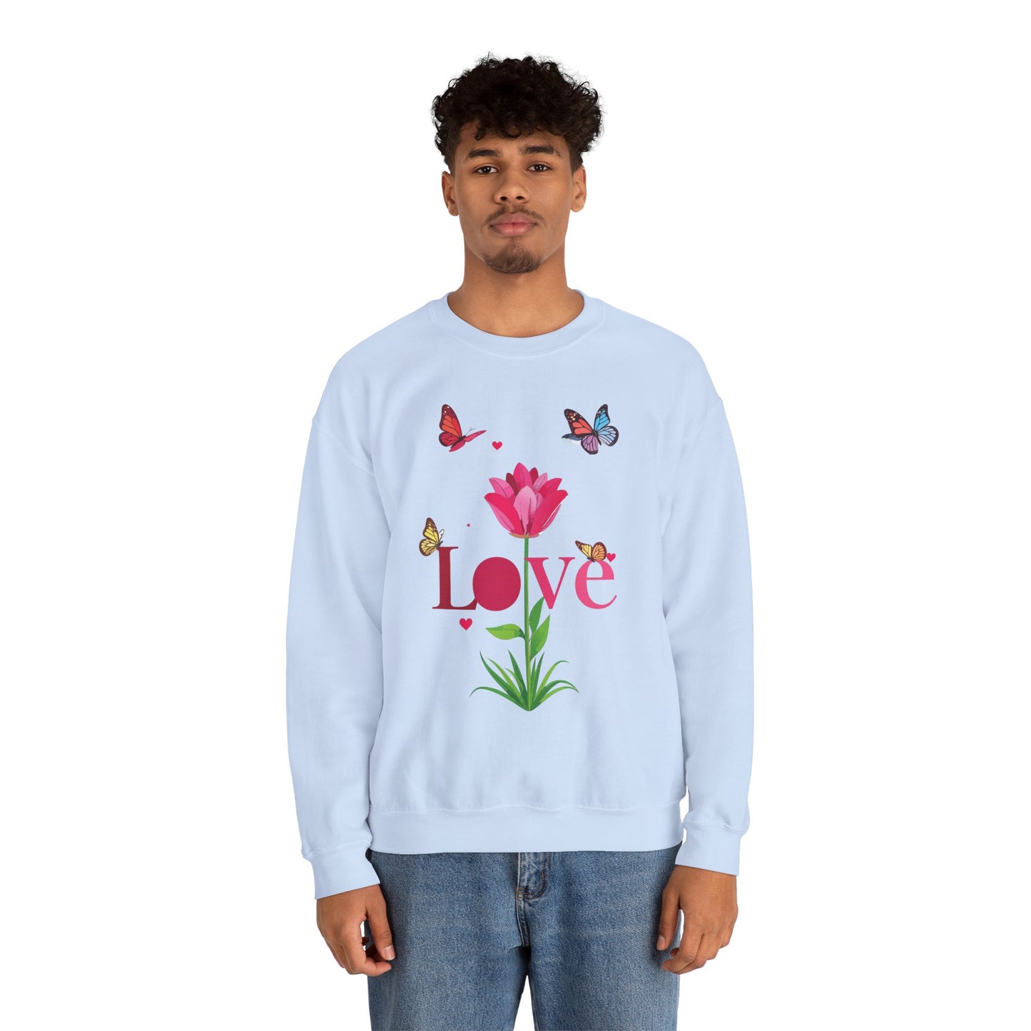 Unisex Floral Love Sweatshirt Floral Butterfly Design Cotton Poly Valentines Day