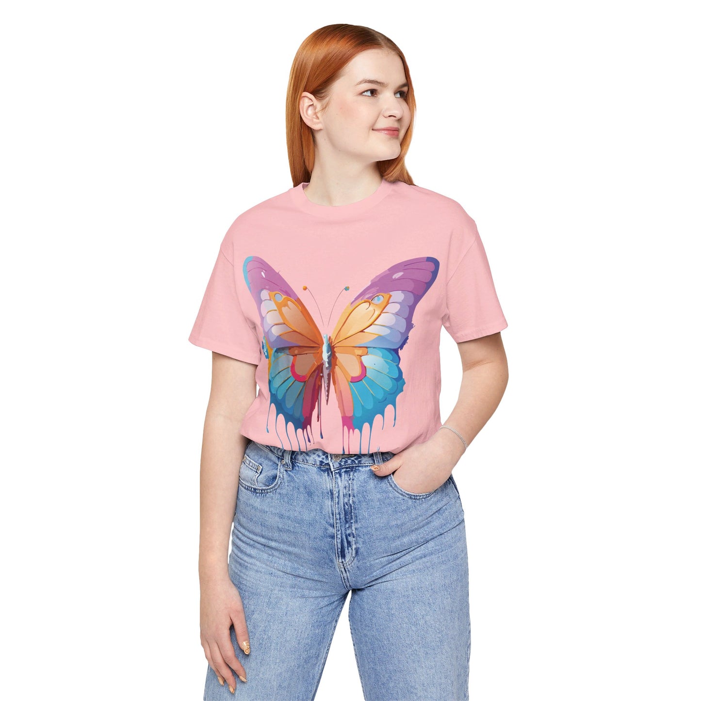 Natural Cotton Tee Shirt with Butterfly