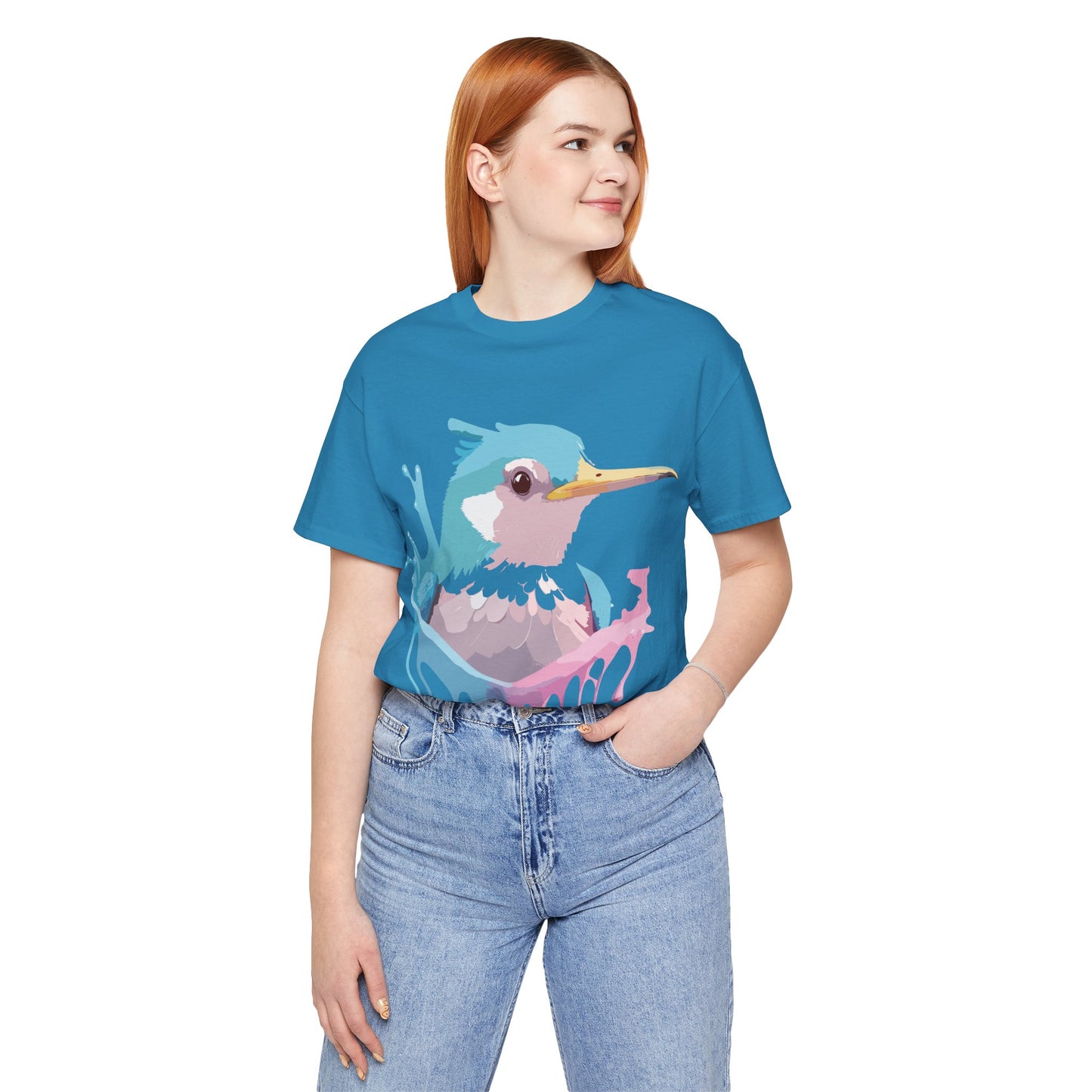 Natural Cotton Tee Shirt with Bird