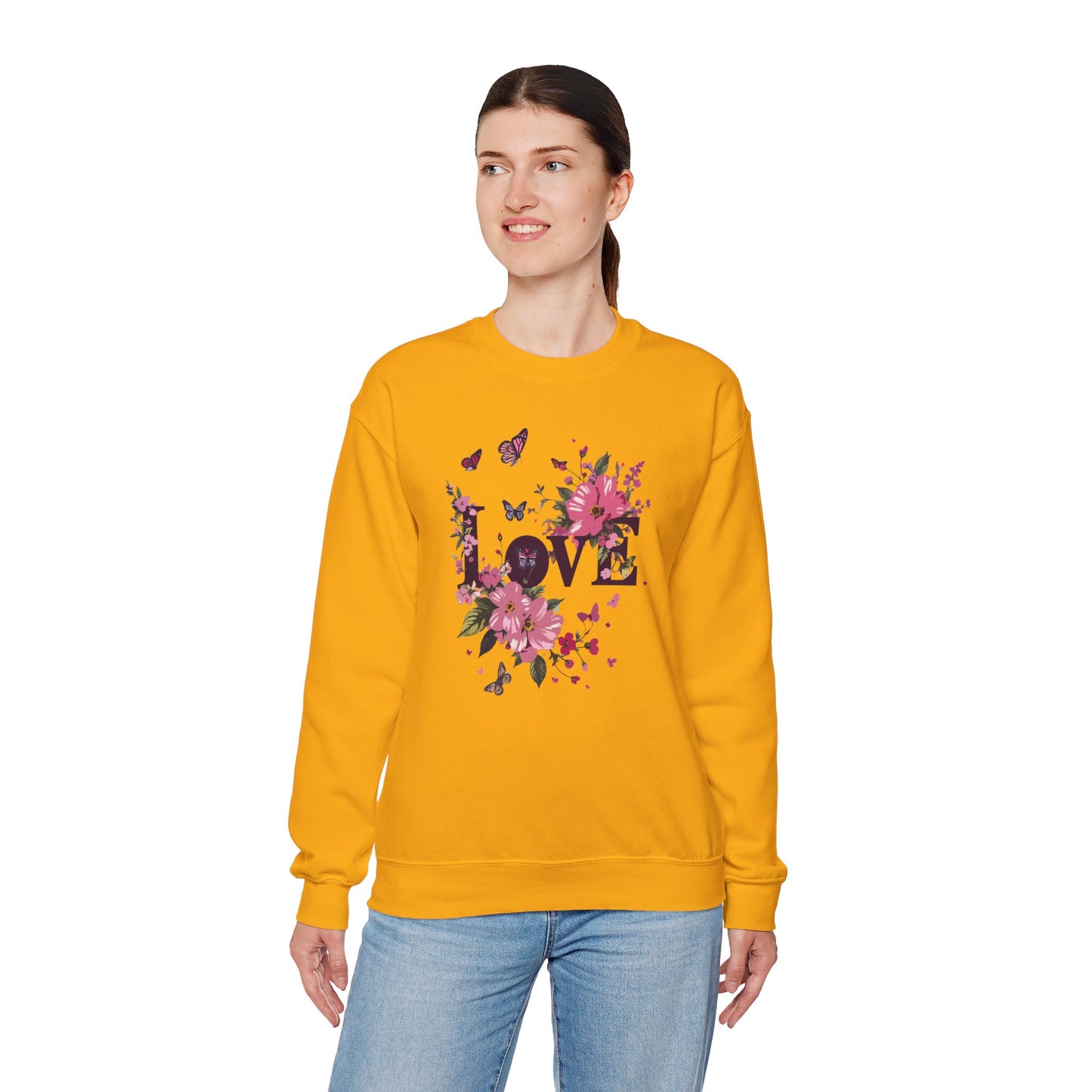 Unisex Floral Love Sweatshirt Fifty Fifty Cotton Poly Valentines Day Gift