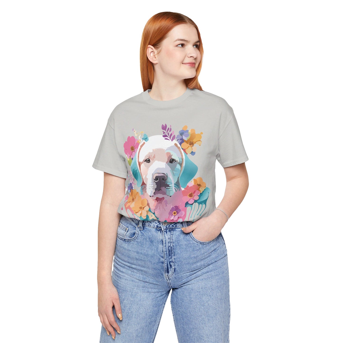 Natural Cotton Tee Shirt with Dog