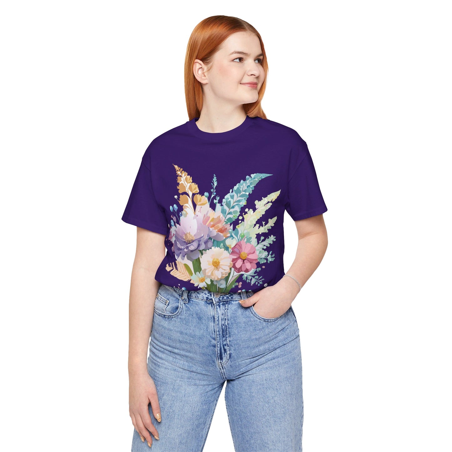 Natural Cotton Tee Shirt with Flowers