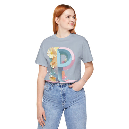 Natural Cotton Tee Shirt - Letters Collection - P Printify