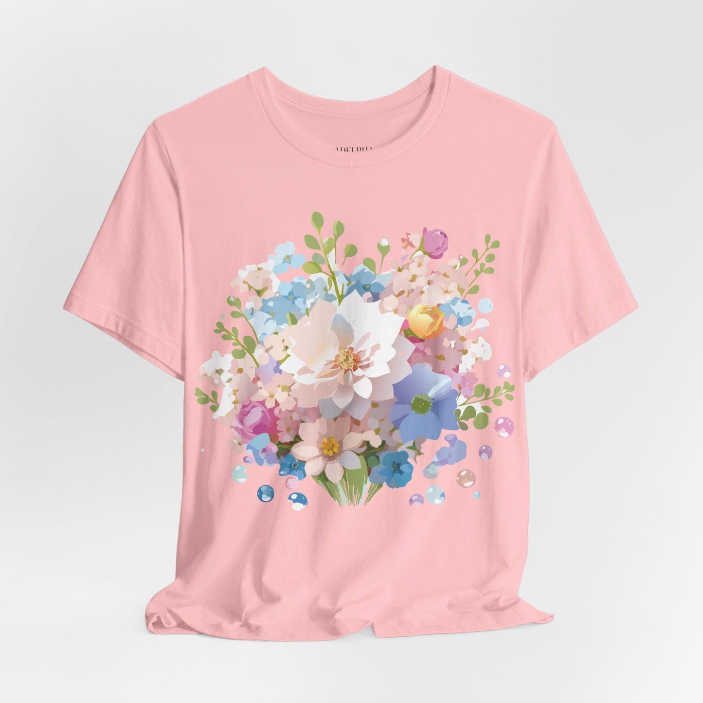 Natural Cotton Tee Shirt with Flowers