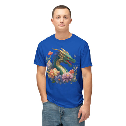 Dragon Art Tee Shirt Unisex Floral Print Cotton Tee USA Made