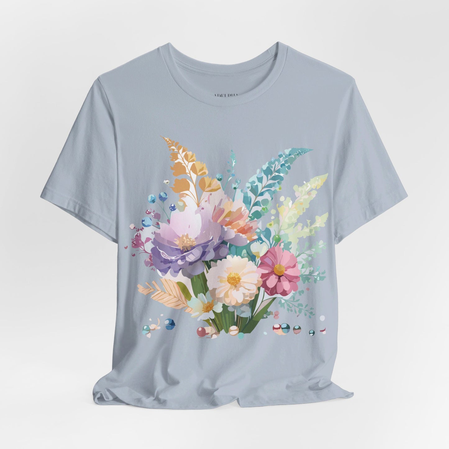 Natural Cotton Tee Shirt with Flowers