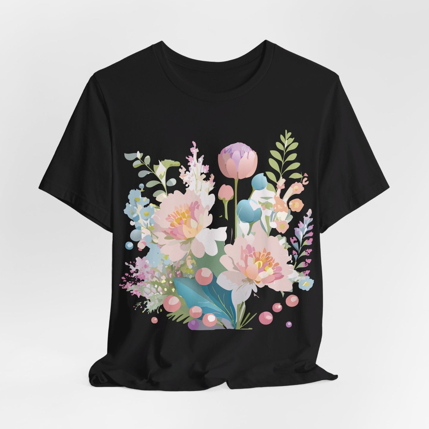 Natural Cotton Tee Shirt with Flowers