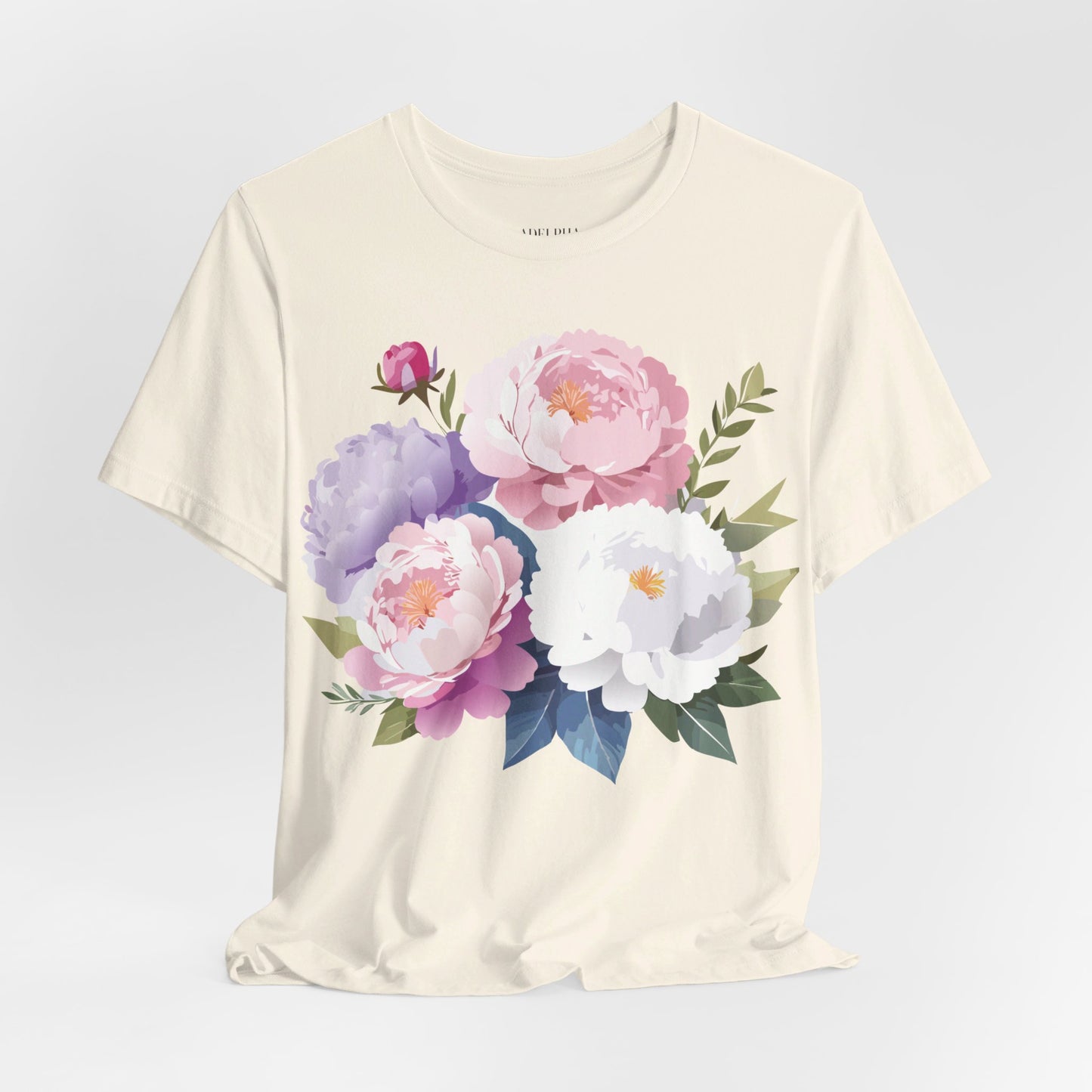 Natural Cotton Tee Shirt with Flowers