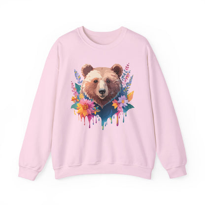 Unisex Floral Bear Sweatshirt, Animals Sweatshirt, Floral Sweatshirt, Art Design Sweatshirt