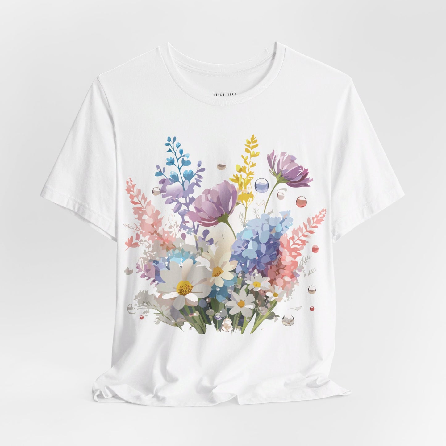 Natural Cotton Tee Shirt with Flowers