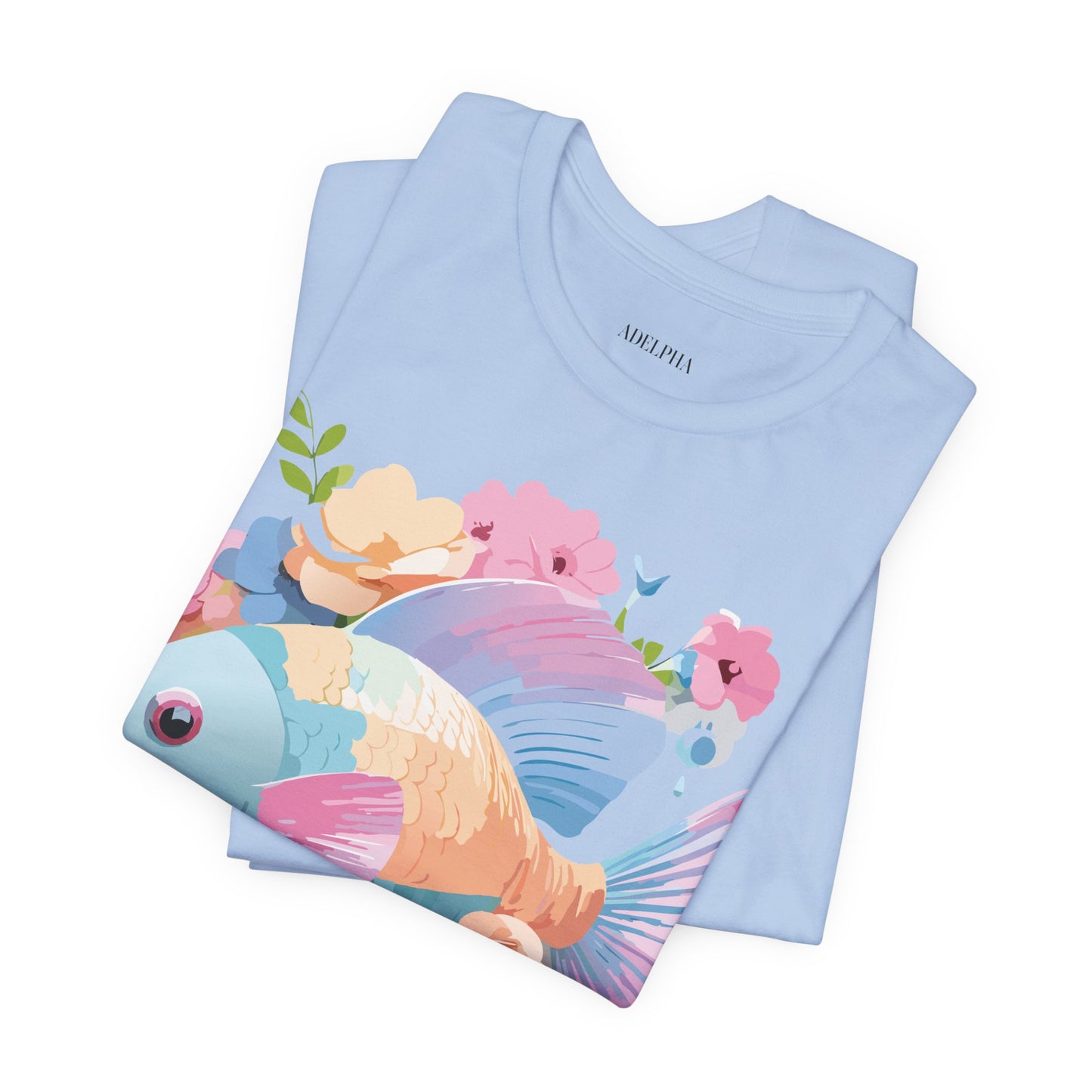 Natural Cotton Tee Shirt with Fish