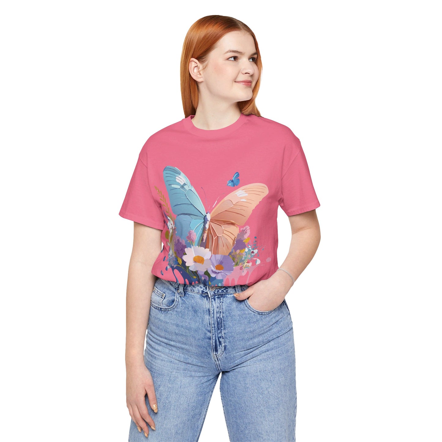 Natural Cotton Tee Shirt with Butterfly