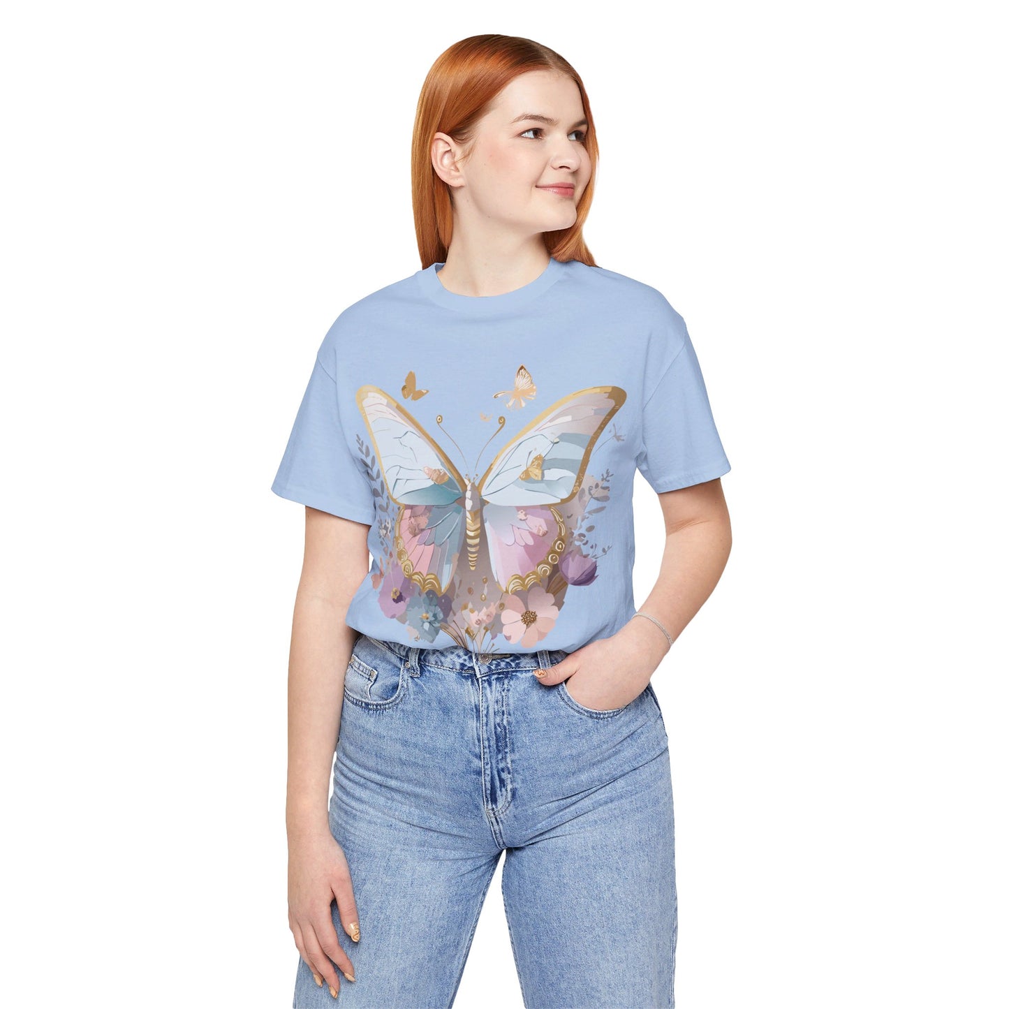 Natural Cotton Tee Shirt with Butterfly