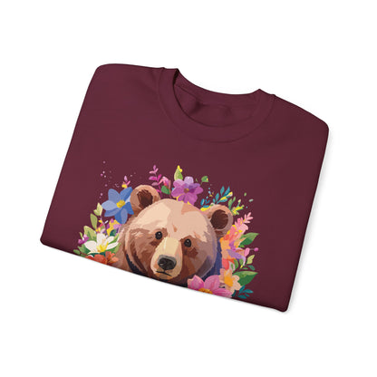 Unisex Floral Bear Sweatshirt Art Design Animals Print Sweatshirt Collection