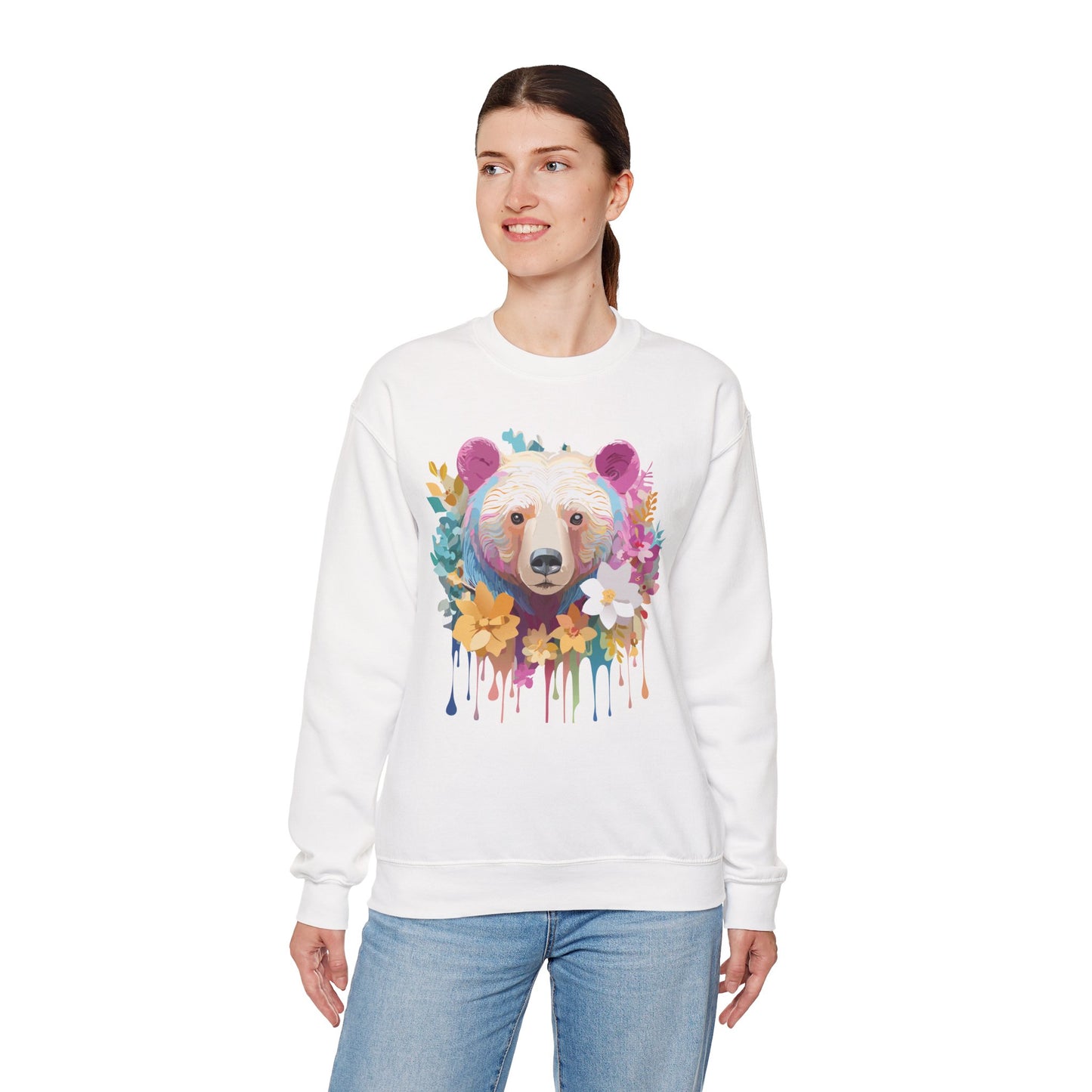 Unisex Floral Bear Sweatshirt, Animals Sweatshirt, Floral Sweatshirt, Art Design Sweatshirt