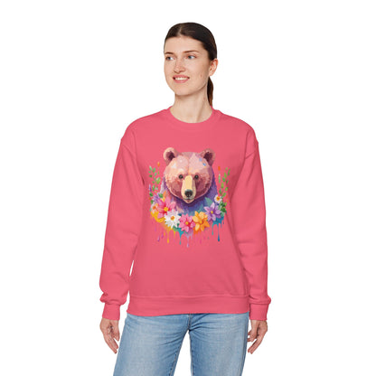 Unisex Floral Bear Sweatshirt Art Design Animals Sweatshirt Cozy Cotton Blend