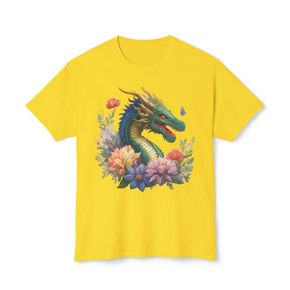 Dragon Art Tee Shirt Unisex Floral Print Cotton Tee USA Made