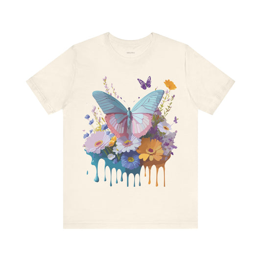 Natural Cotton Tee Shirt with Butterfly