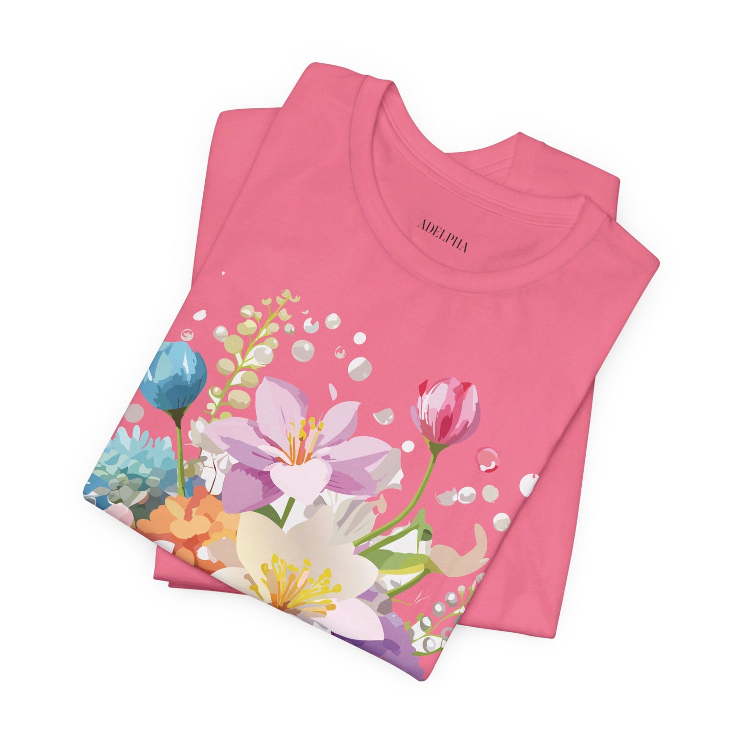 Natural Cotton Tee Shirt with Flowers